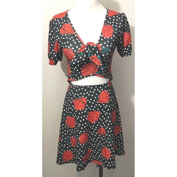 Women's Cut It Out Floral Polka Dot Rose Pattern Mini Dress Size 4 Nasty Gal - Picture 1 of 12